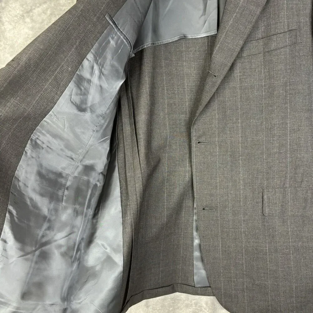 Vtg Brooks Brothers Blazer Men 42 Long 3 Button Pure Wool Gray Blue Plaid Jacket